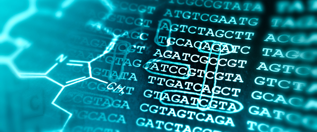 DNA data analytics representation made up of hexagonal shapes and alphabet letters