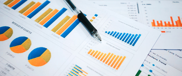 Printouts of bar graphs and pie charts