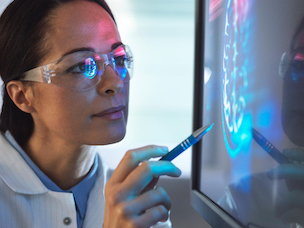 Radiologist analyzing an MRI brain scan