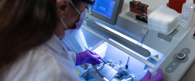 Technician adjusts tissue sample