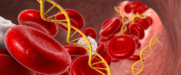 Illustration of cell-free DNA moving through the bloodstream